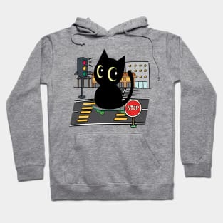 Funny black cat is on a skateboard Hoodie